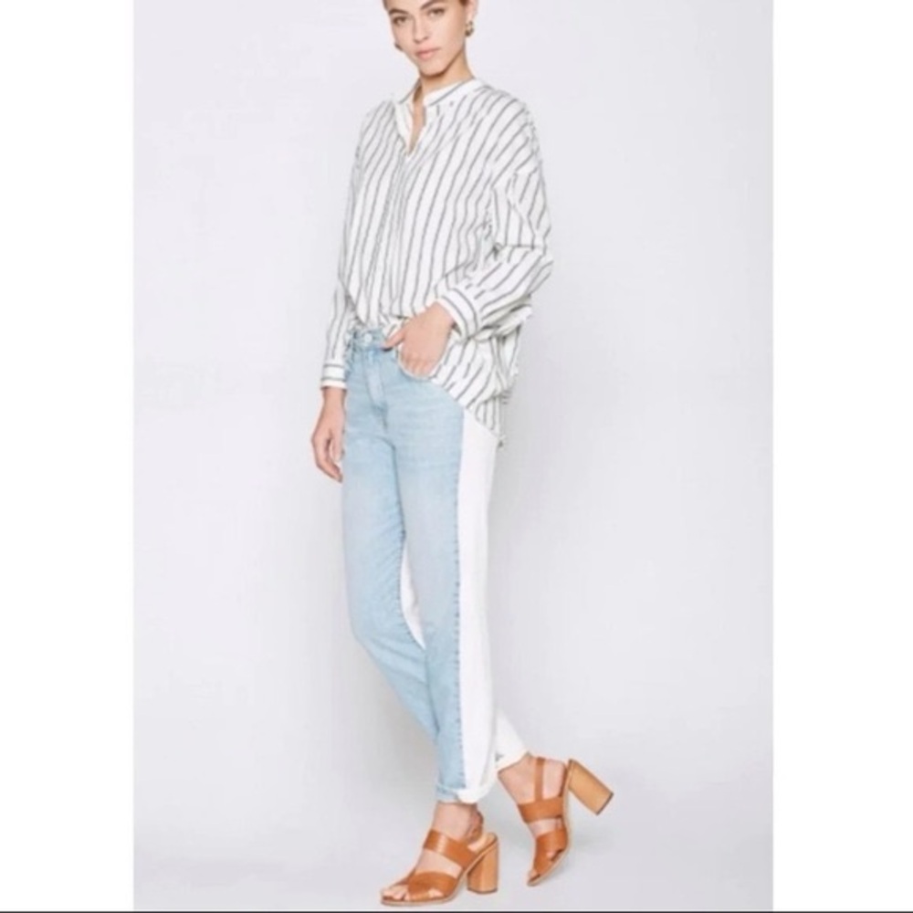 Joie ace color block white and denim jeans